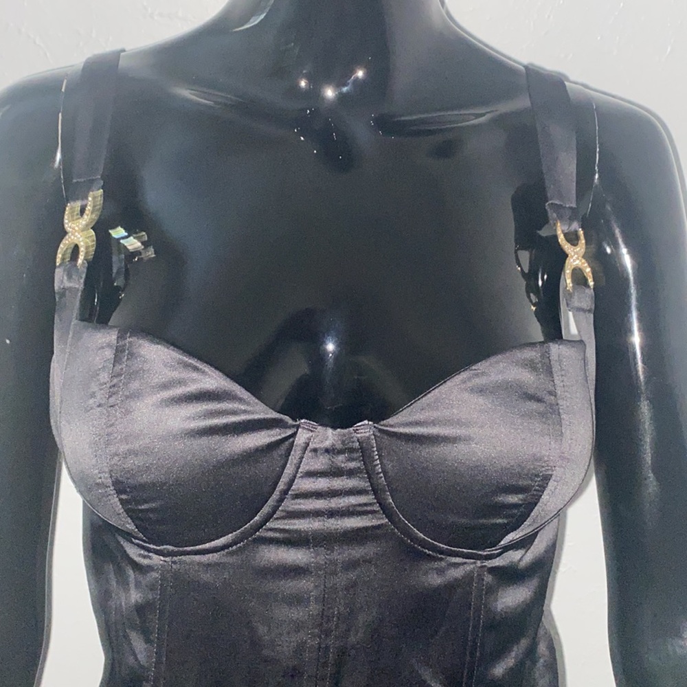 Marciano Black Corset Bustier Satin Bodycon Stretch Sexy Dress in Small